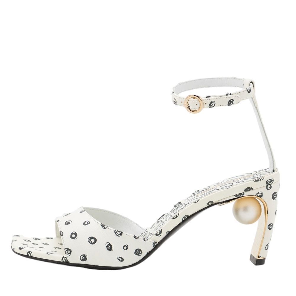 Nicholas Kirkwood MAEVA Ankle Strap Sandals in White & Black Doodle Print - Picture 16 of 16